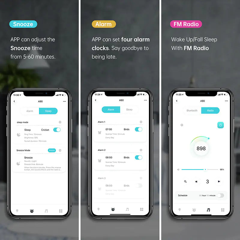Smart App Alarm Clock with White Noise & Sunrise Lights